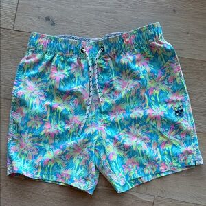Tropical Palm Print Swim Trunks